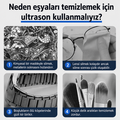 Taşınabilir Ultrasonik Temizleyici(Takı, Saat, Makyaj Malzemesi, Gözlük Temizleme Makinesi)